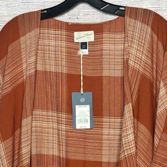 Universal Thread Open Front Orange Rust Plaid Fall Kimono Ruana New One Size - Picture 11 of 12